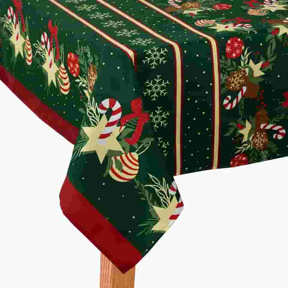 Toalha de Mesa 2,20m x 1,50m Oxford Estampada Natalina Natal Para Mesa De 6 lugares (Natalina Verde)