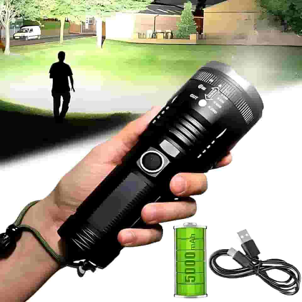 Lanterna Tática Recarregável | LED Alta Potência Tipo Sabre de Luz 2000M De Alcance | 4 Modos | USB | Resistente à Água e Impacto | Recarregavel | Compacta e Durável | Zoom regulavel