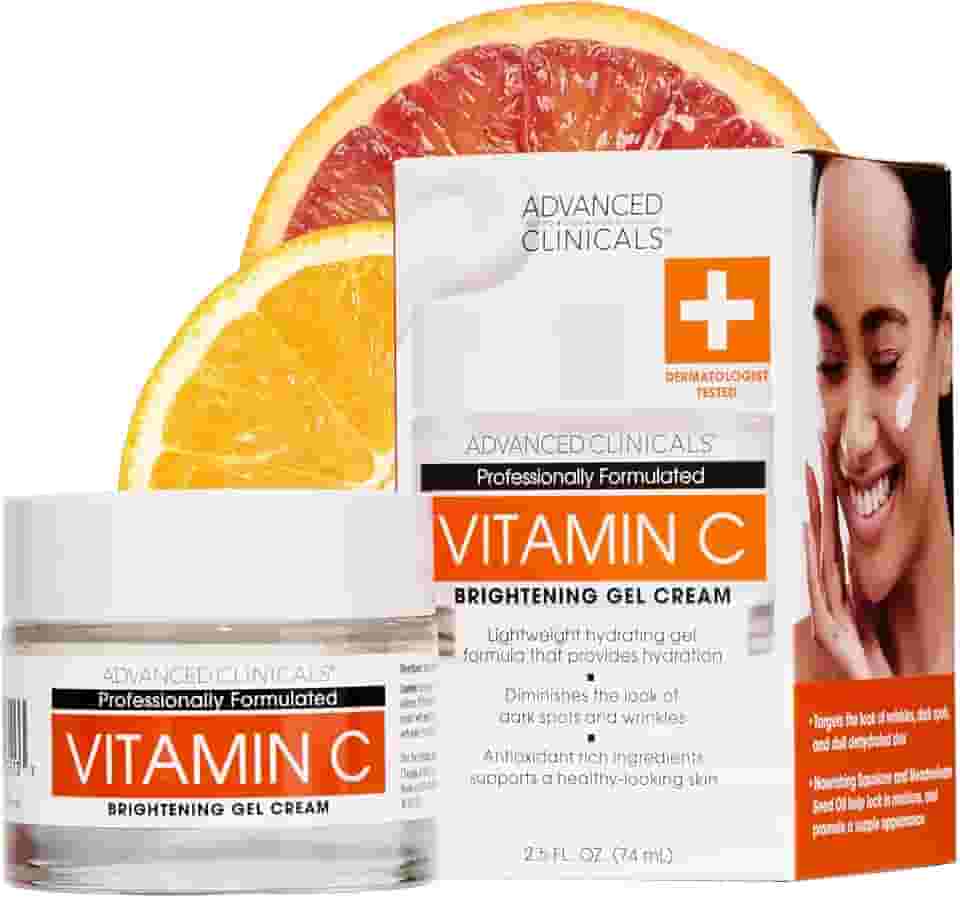 Advanced Clinicals Gel clareador de vitamina C creme facial com niacinamida + ácido hialurônico | Loção hidratante de vitamina C para o rosto diminui visivelmente a aparência de manchas escuras e tom