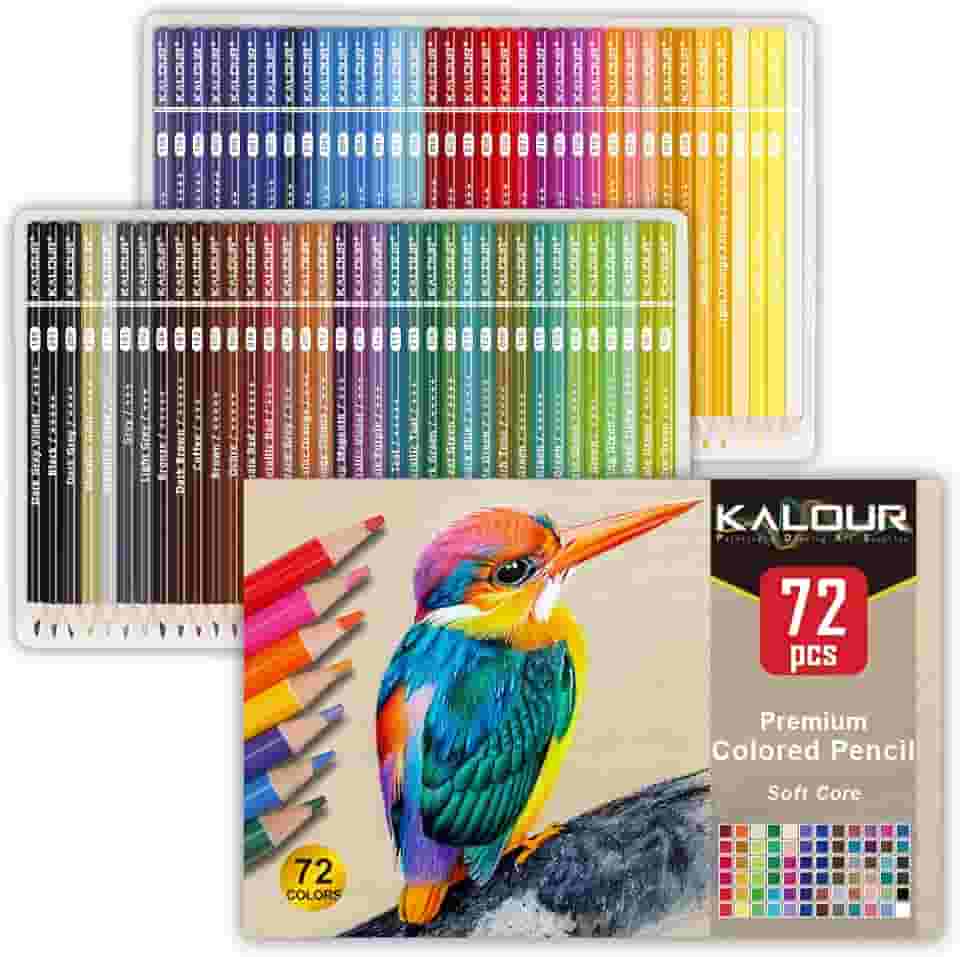 KALOUR 72 lápis de cor para livros de colorir adultos, núcleo macio, ideal para desenhar sombreamento, conjunto de lápis de cor, presente para adultos e crianças iniciantes