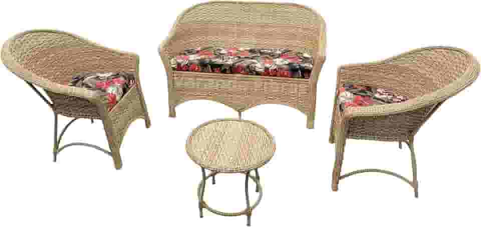 Jogo De Cadeiras Com Sofá Para Área Externa E Interna Fibra Sintética Cor Palha - 2 Cadeiras - 1 Sofá De 2 Lugares E 1 Mesinha De Centro - Maui Preto