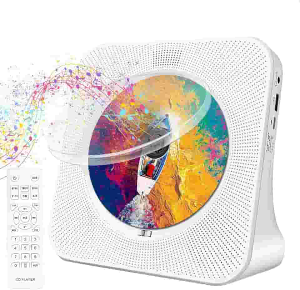 Elyblo Cd Player Portatil, 110-220V Toca Cd Portatil, Leitor de Cd com Alto-Falantes Duplos Integrados, Radio Cd Player de HiFi, Suporte CD, Bluetooth, Rádio FM, Unidade USB, AUX, Temporizador, Loop