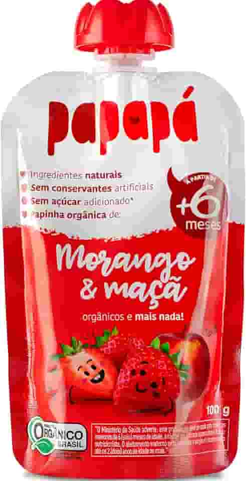 Papapá, Papinha infantil, Orgânico, Sabor Morango & Maçã, 100g, Vermelho