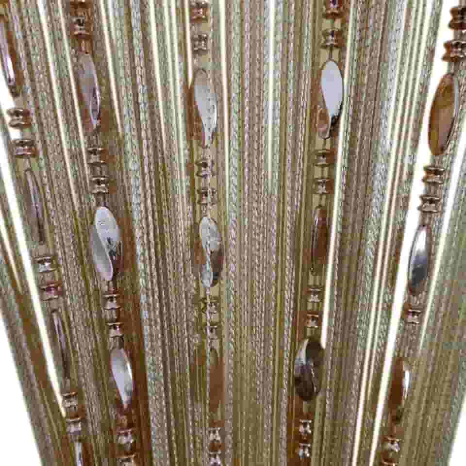 ZiDeTang Cortina divisória de sala de estar com franja e franja com contas de botão (99,8 cm x 199,4 cm, champanhe)