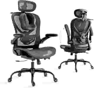 LarkLeaves Cadeira Escritorio com Travesseiro para Pescoço e Encosto de Cabeça 3D, Cadeira Ergonomica com Cabide e Rodas de Borracha, Cadeira Presidente com Suporte Lombar 2D e Braços Rebatíveis,Preta