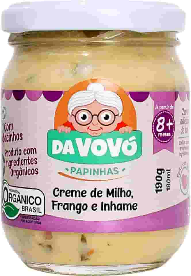 Da Vovó, Papinha Infantil, Linha + 8, Orgânica, Sabor Creme de milho, Frango e Ihame, 100ml
