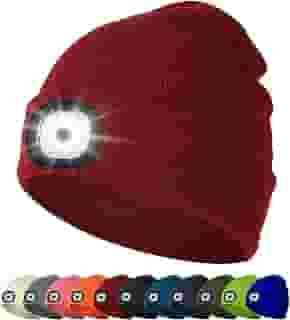 HiRui Gorro de LED com luz, lanterna de cabeça recarregável por USB de 6 LEDs, 3 modos, gorro de malha unissex para inverno, adaptador USB‑C incluído