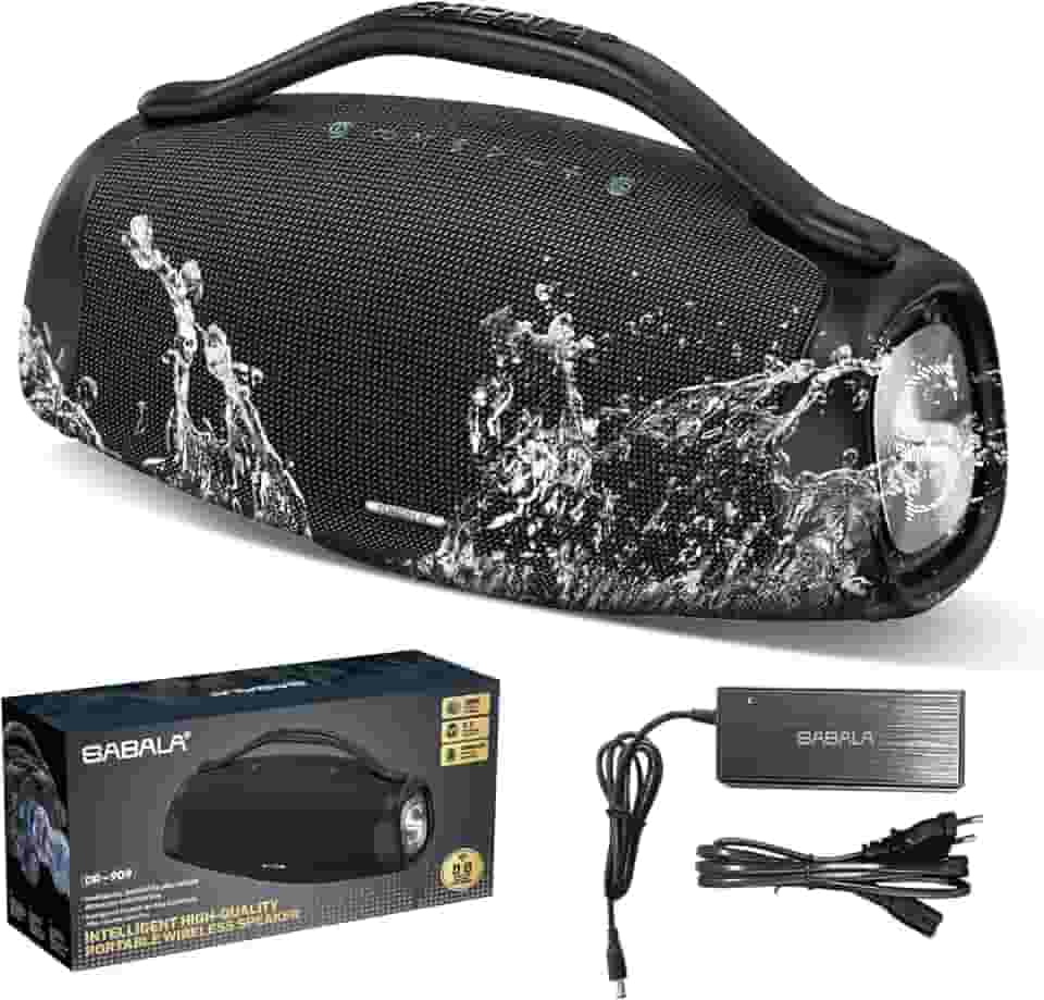 Caixa de Som Bluetooth SABALA DR-909 Boombox,39000mAh 36H Bluetooth 5.3, IPX6 TWS, Portátil USB Powerbank (Preto)