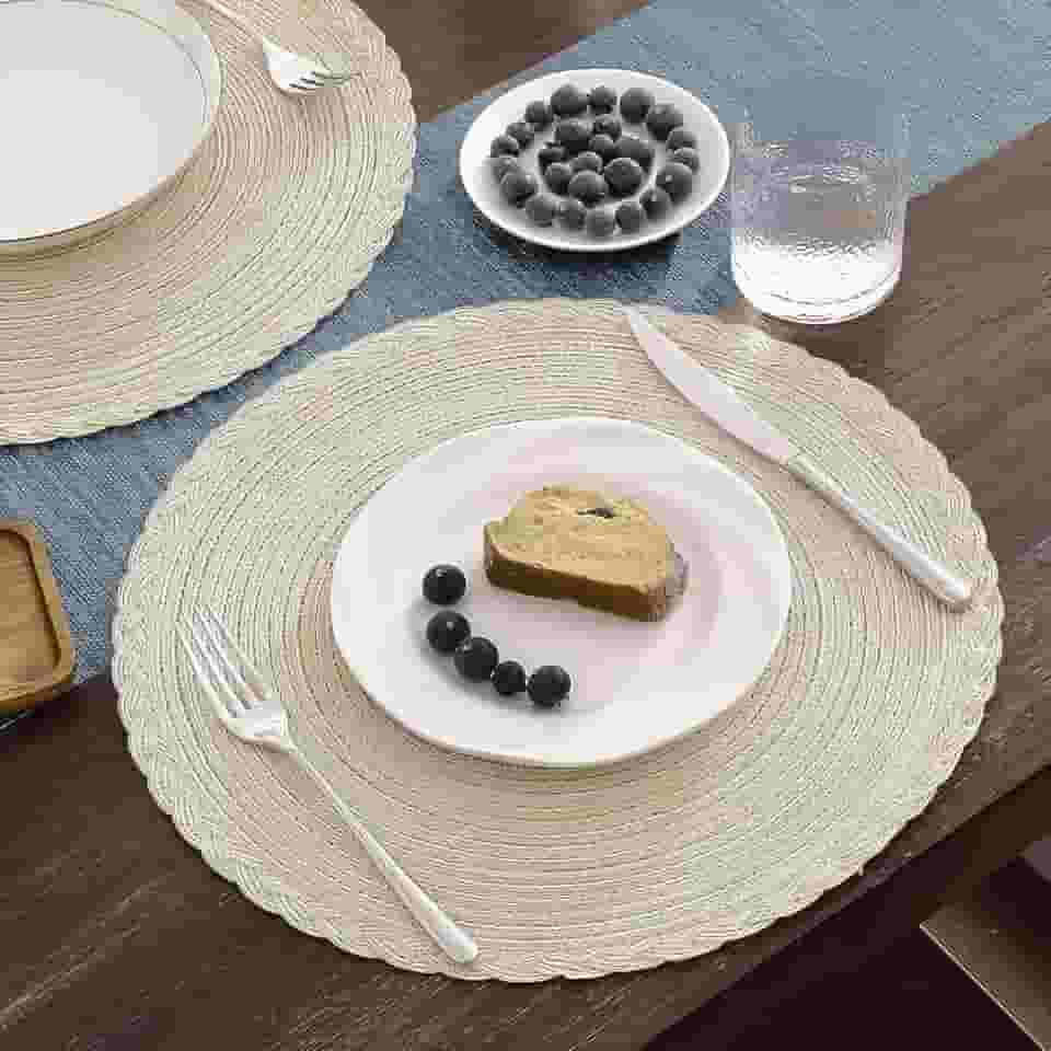 Kit 8 Peças Sousplat Redondo Jogo Americano Bege 38x38cm (8)