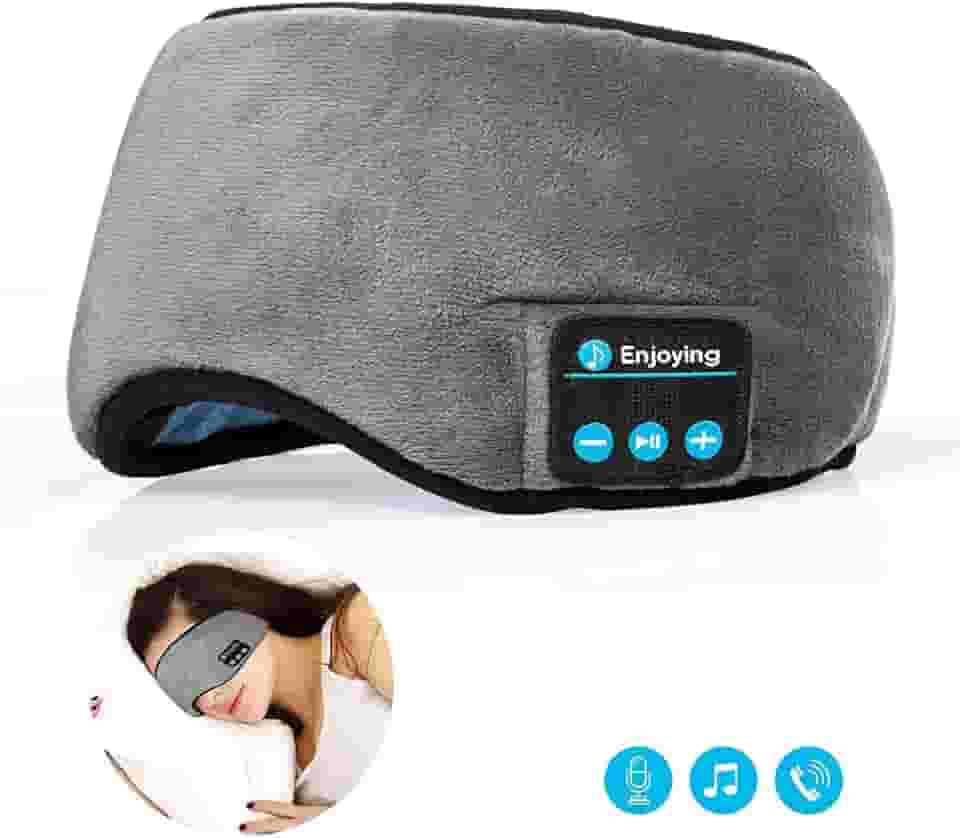 Fones de ouvido Lavince viagem dormir sem fio Bluetooth 5.0 máscara para os olhos música sem mãos sono, óculos de sombras embutidos, microfone lavável cinza - tkwser