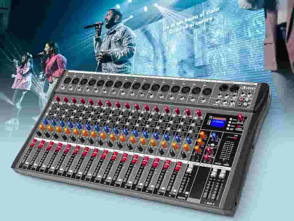 VDA216L Mixer Profissional 16 Canais para Shows ao Vivo, Karaokê - USB/Bluetooth, Efeito de Reverb, Saída de Monitoração, Controle de Som de Estúdio e Palco (Alimentação 110V/220V)