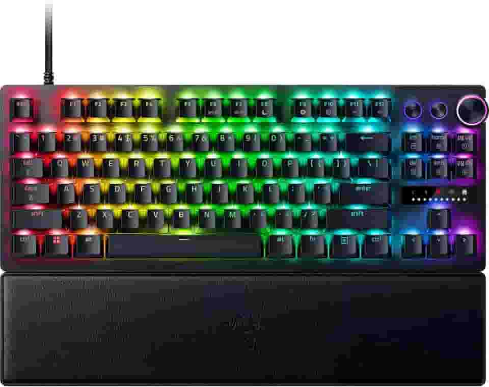 Razer Teclado para jogos Huntsman V3 Pro TKL Esports: interruptores ópticos analógicos com acionamento rápido e acionamento ajustável - teclas de mídia e mostrador - teclas PBT duplas - placa superior