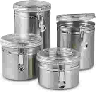 Kit 04 Porta Mantimentos Alimentos Hermético Em Inox Casa