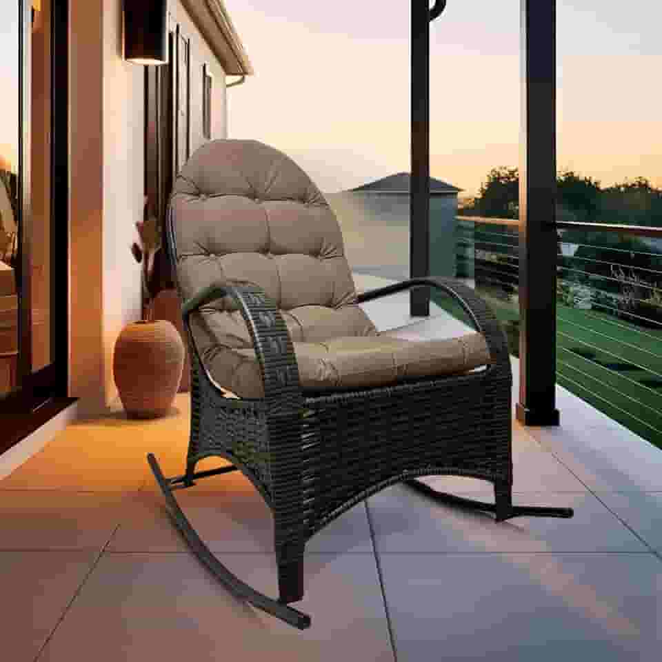 Cadeira Balanço Com Almofada Poltrona Descanso Ergonômica para Varanda Área Externa Junco Espuma Macia Tecido Impermeável… (Nude)