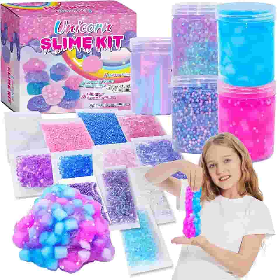 Unicorn Slime Kit for Girls 4-12,Supplies Makes Butter Slime,Candy Confetti Slime,Glimmer Crunchy Slime,Foam Crunchy Slime,Jelly Cubes Slime Party Favors for Kids
