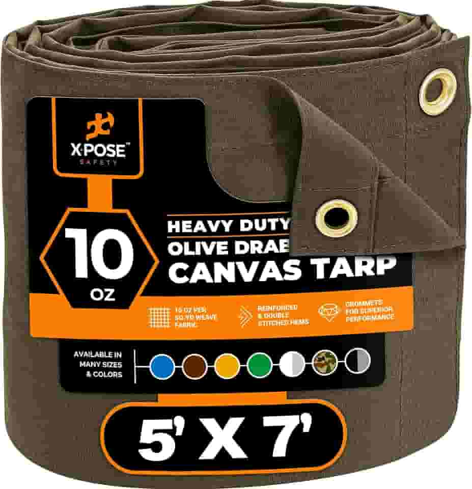 Xpose Safety Lona - Lona de 283 g Azeitona Drab Lonas Resistente à Água com Ilhós de Latão - Lona multiuso ao ar livre para acampamento, dossel, trailer, cobertura de equipamento 1,5 m x 2,8 m