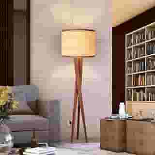 D+MOB Luminaria Chão Abajur Tripe Madeira Retrô Luxo Cúpula Palha Moderno