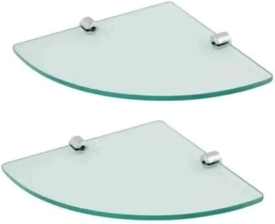 Kit 2 Prateleiras de Vidro Incolor de Canto para Banheiro 30cm com 2 Suportes Design Moderno, Ideal para Organizar Produtos de Higiene e Decorar com Elegância e Funcionalidade