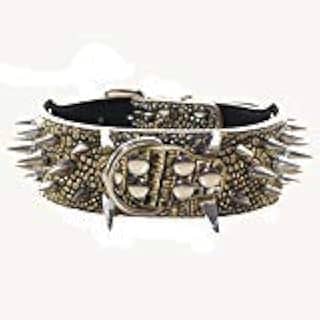 Coleira de cachorro afiada Hooyueer com pontas afiadas de 5 cm de largura. Coleiras de couro estilosas para cães de porte médio e grande Pitbull, Labrador, Boxer Rottweiler Pastor alemão (marrom dourado, GG)