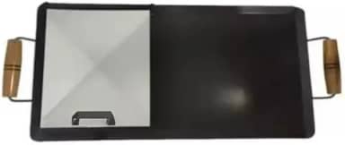 Chapa para Hambúrguer Profissional, Aço Carbono, 30x60cm, com Abafador e Alças em Madeira, para Lanches e Churrasqueira