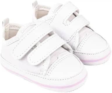 Sapatinho Tênis Duas Pontas Menina Ano Novo Bebê Mania Direto Da Fabrica Batizado Branco Com Rosa