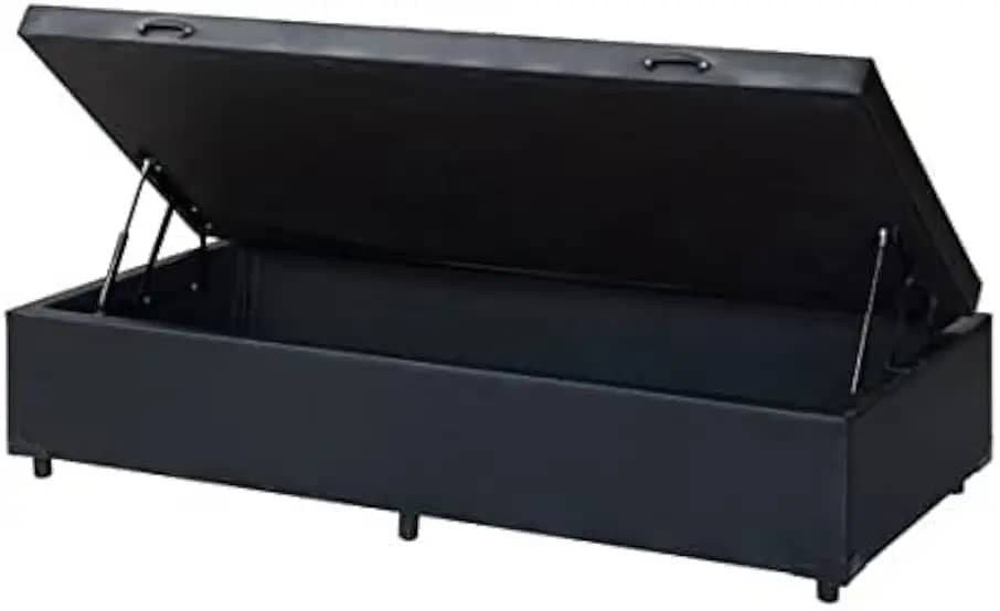 Cama Box baú solteiro corino preto com pistao a gás