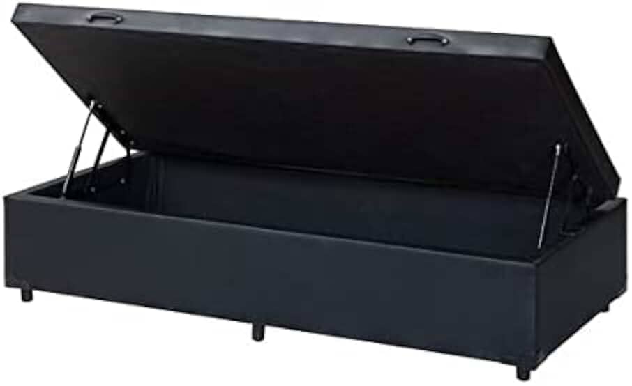 Cama Box baú solteiro corino preto com pistao a gás