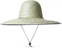 Chapéu de Palha com Proteção Solar, Aba Larga, Cordão Ajustável, Natural