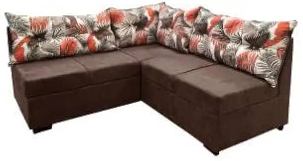 Sofá De Canto 5 Lugares Renaut Suede Marrom/Palmeira