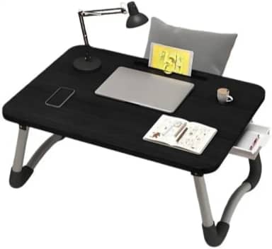 Mesa Para Notebook Portátil Dobrável Articulada em Mdf Suporte para Laptop Cama Estudo Porta Tablet(Preto)