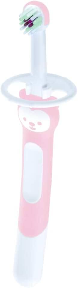MAM Baby 1 Escova de Dentes Training Brush Com Cabo Extralongo, Ergonômico e Fácil de Segurar para Crianças de 5+ Meses com Trava de Segurança, Rosa