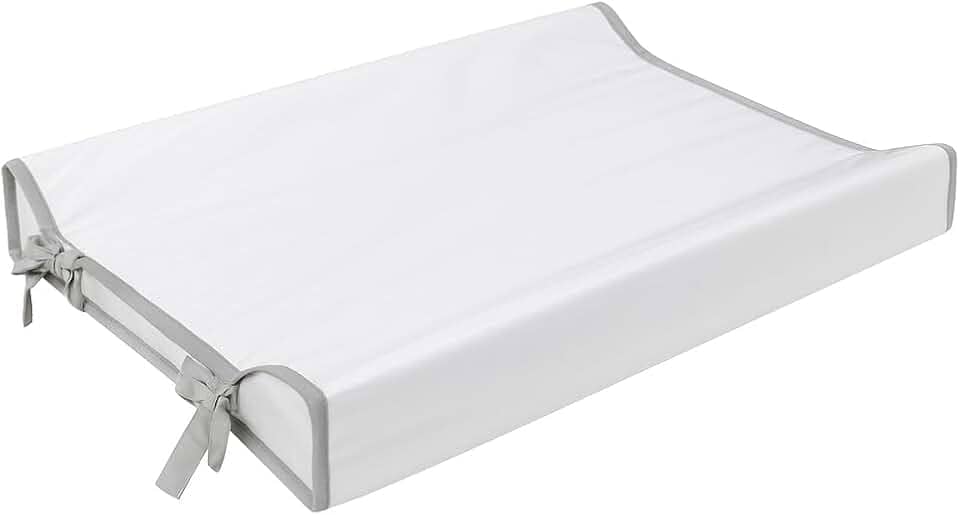 Trocador Americano Para Comoda Bebe Fralda Impermeável Anatomico com Abas Portátil Com Zíper Branco Com Cinza (65cm x 45cm)