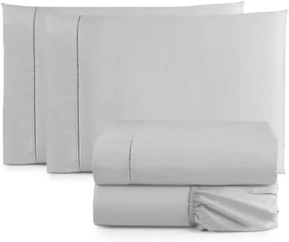 Jogo De Lençol Cama Box King Size 4 Peças Percal 600 Fios Toque Macio Cinza