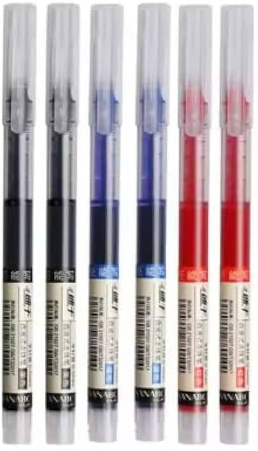 Kit com 6 Canetas Gel Líquida - 2 Pretas, 2 Azuis, 2 Vermelhas | Secagem Rápida 0.5mm | Ponta Fina para Escrita Suave | Ideal para Estudantes, Concurso e Escritório | Hub Diário