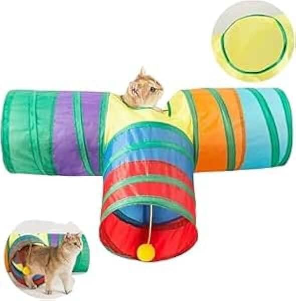 Tunel Interativo para Gatos em T com Bolinha | Brinquedo Pop-Up 3 Vias Enrugado | Diversao, Exercicio e Estimulo para Gatos e Coelhos