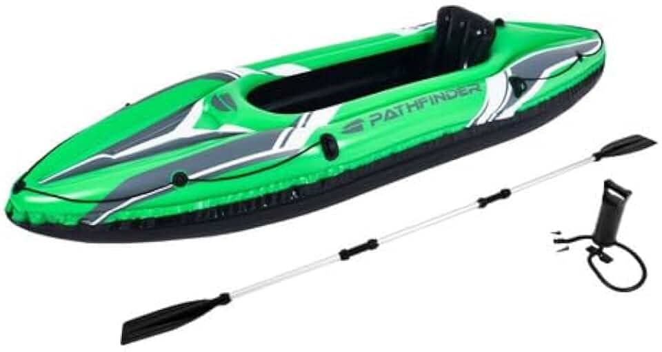 Caiaque Inflável Individual, 274 x 77 x 43 cm, Capacidade 80kg, Verde, com Remo e Assento Removível