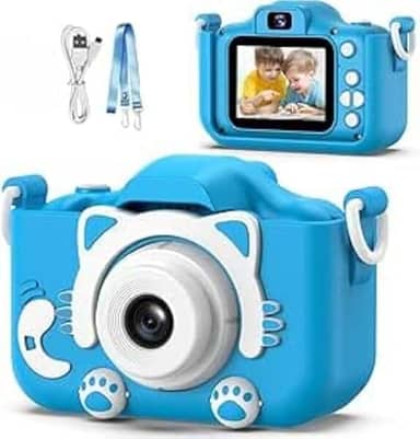 Câmera Digital Infantil Azul – Portátil, Recarregável, com Tela LCD, Jogos e Vídeo HD – Antichoque, Fácil de Usar – Presente Criativo para Crianças 4 a 12 Anos (Azul)