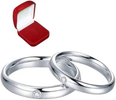 Aliança Compromisso Prateado Ajustavel Pedra Brilhante + Caixinha