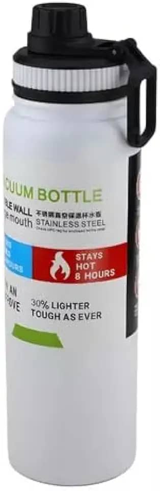 Garrafa de Água Térmica Aço Inox Esportiva Academia Isolada a Vácuo Aço Inox 304 de 800ml (BRANCA 1314)