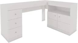 Mesa De Canto Em L Escritório Computador Job Branco Caemmun