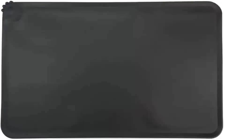 Tapete de Silicone Impermeável Antiderrapante p/Pet Bordas Elevadas, Lavável p/Comedouro de Gato e Cachorro (Preto (48x30cm))