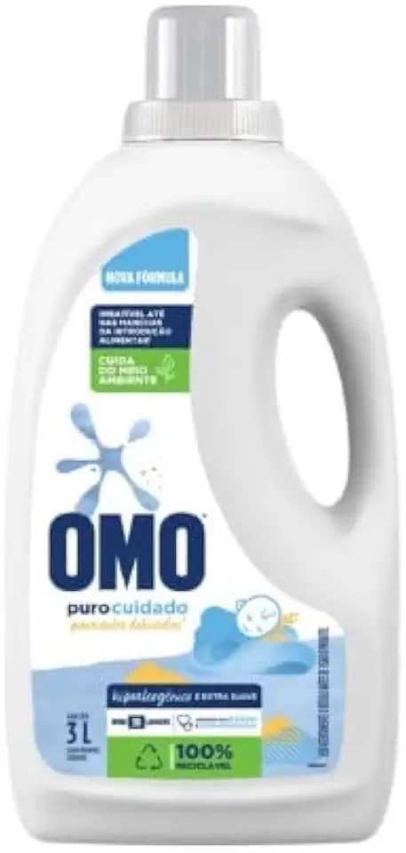 OMO Sabao Liquido Puro Cuidado 3L – Sabão Líquido Hipoalergênico para Roupas Delicadas e de Bebê