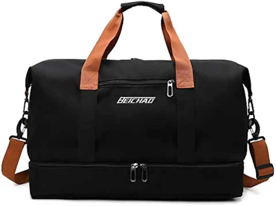 Bolsa de viagem portátil bolsa de bagagem de viagem de curta distância de grande capacidade leve separação seca e molhada bolsa de fitness esportiva (Preto)