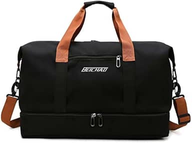 Bolsa de viagem portátil bolsa de bagagem de viagem de curta distância de grande capacidade leve separação seca e molhada bolsa de fitness esportiva (Preto)