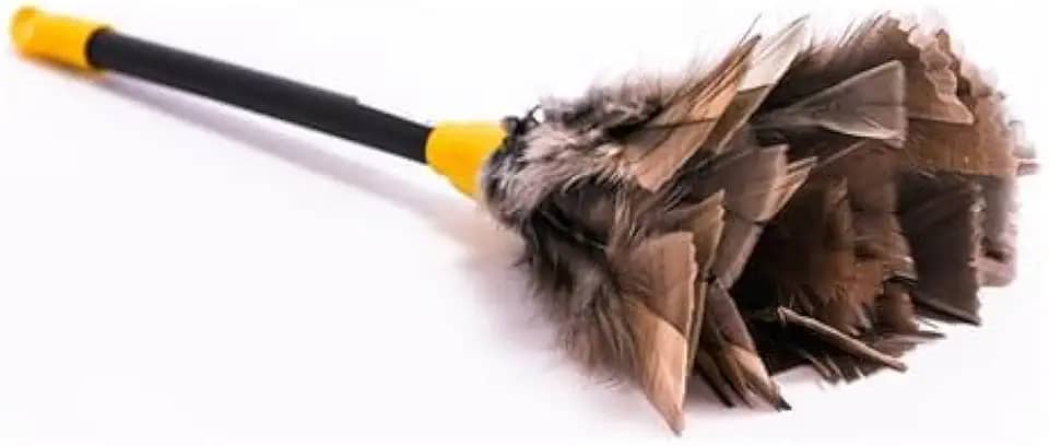 Espanador De Pó 42cm ORIGINAL Com Penas Naturais, Cabo longo, Tira Pó De Livros, Tira pó de Mesas, TVs, Note, Móveis, Limpador De Poeira, Para Escritório, Para Lojas, Para Residências