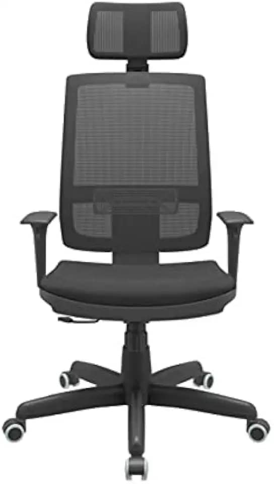 Cadeira Escritório Presidente Brizza NR17 com Mecanismo Relax Assento Crepe Apoio de Cabeça Plaxmetal Preta