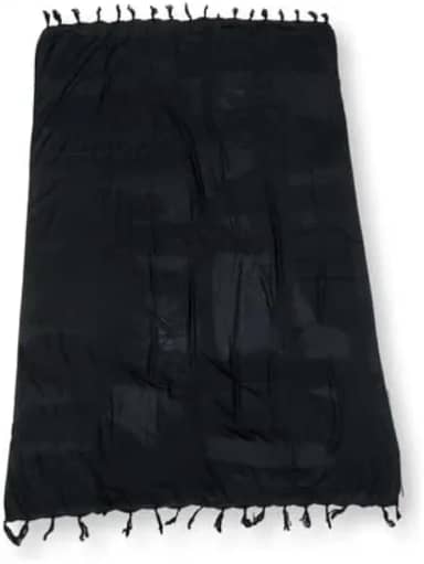 Canga Praia Tradicional, Preta com Franjas, Tecido 100% Viscose Leve para Uso na Praia e Piscina