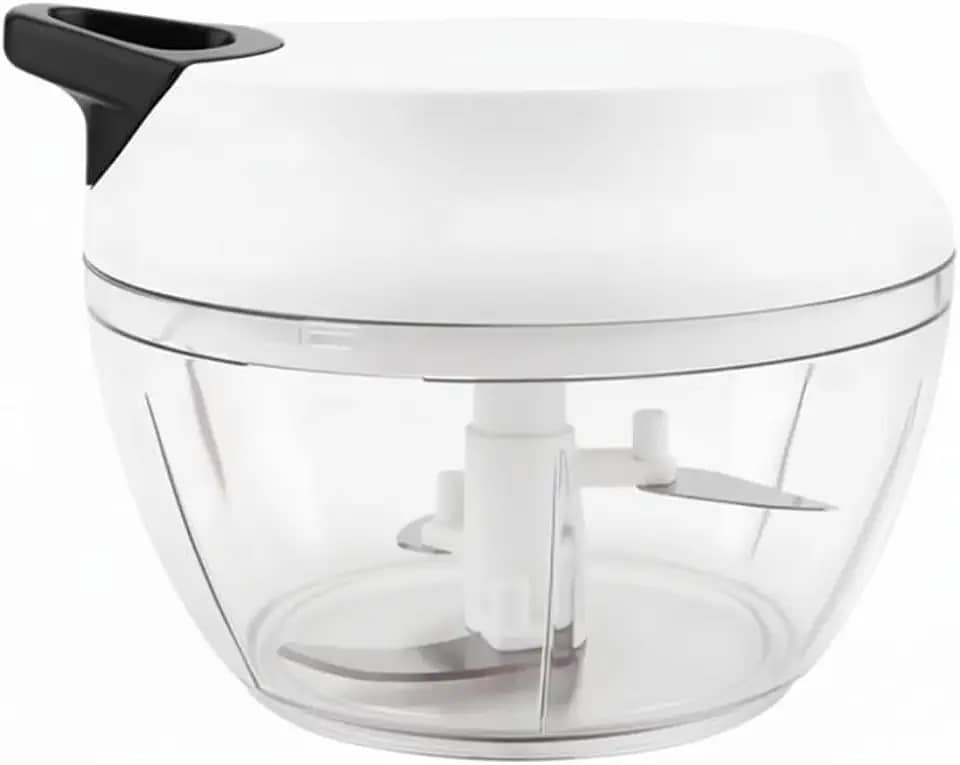 Processador de Alimentos Grande 480ml Triturador Com Três lâminas Em Aço Inox Manual Acionamento Por Corda Retrátil (BRANCO)