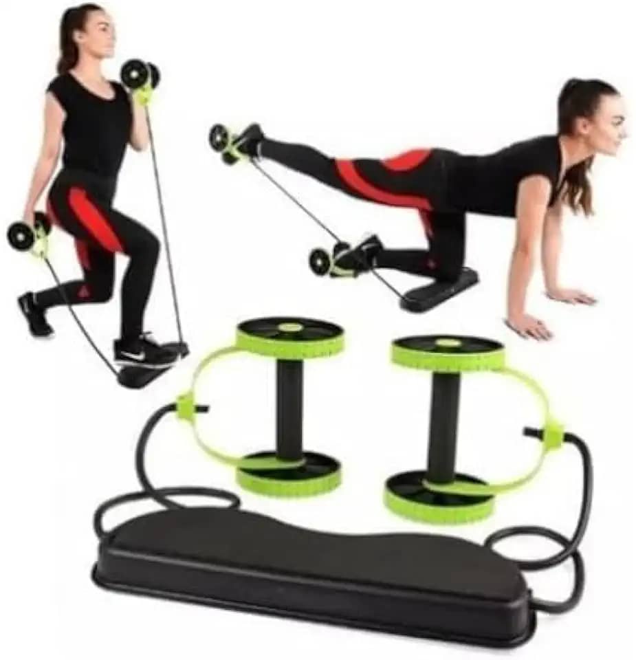 Aparelho de Exercícios para Emagrecer e Malhar em Casa, 44 Exercícios, 6 Níveis de Resistência, Verde com Preto, 41x5x5cm