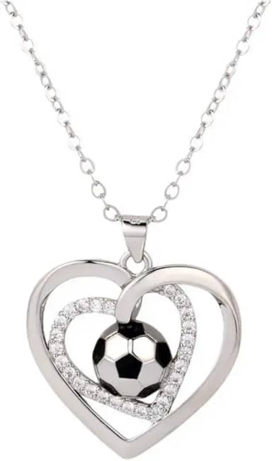 Dtja Colar com pingente de coração de coração de cristal banhado a prata moderno coração fãs de esportes afirmação encantadores corrente de elos fofa, copa do mundo, joias divertidas para festas de